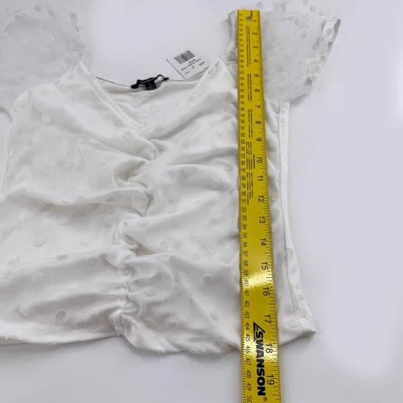 2 Brand New Tops Basic White Lace Shirt & Polka Dot Ruffle Ruched Ivory Top - Picture 12 of 14
